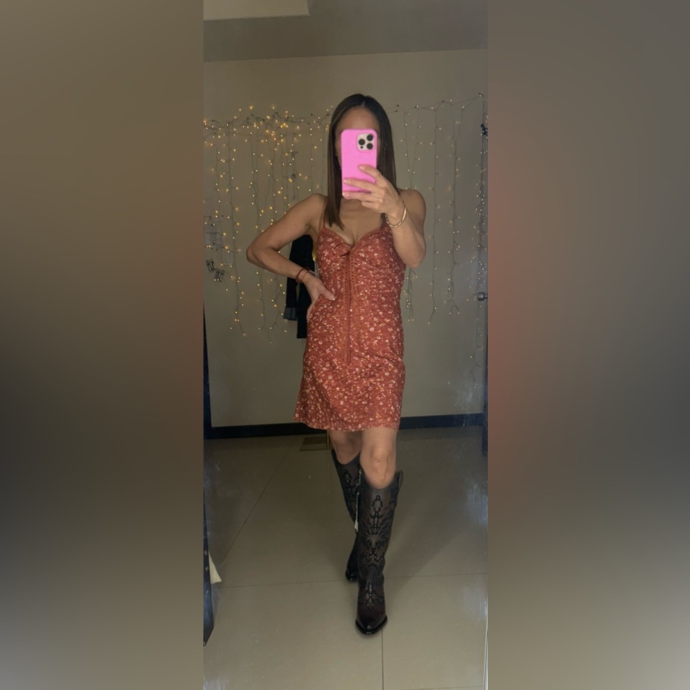 New No Boundaries Rust Floral Mini Dress.